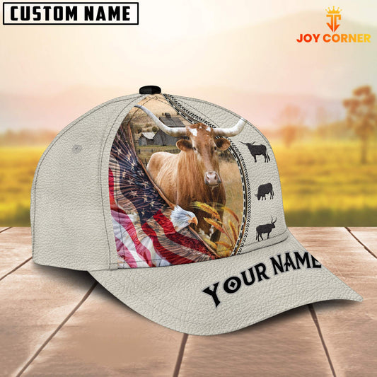 Joy Corners Texas Longhorn Eagle US Flag Leather Pattern Customized 3D Cap