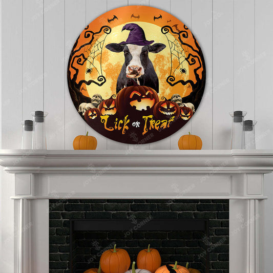 Joycorners Halloween Holstein Cattle All Printed 3D Round Metal Sign