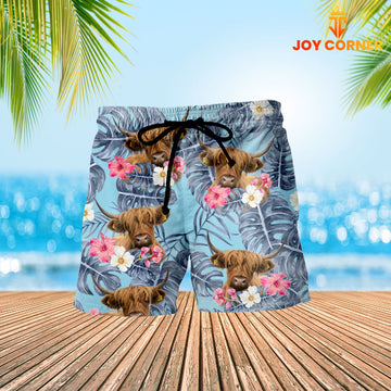 Joy Corners Highland Cattle Sierra Blue Pattern 3D Shorts