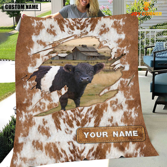 Joycorners Custom Name Belted Galloway Cow Hair Pattern Blanket