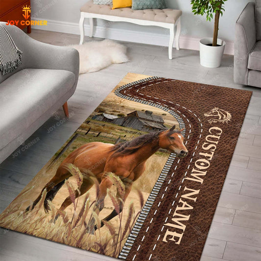 Joycorners Customized Name Horse Leather Pattern Rug