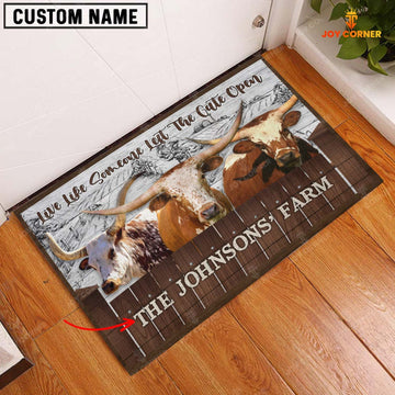 Joycorners Texas Longhorn Custom Name - Live Like Someone Left The Gate Open Doormat