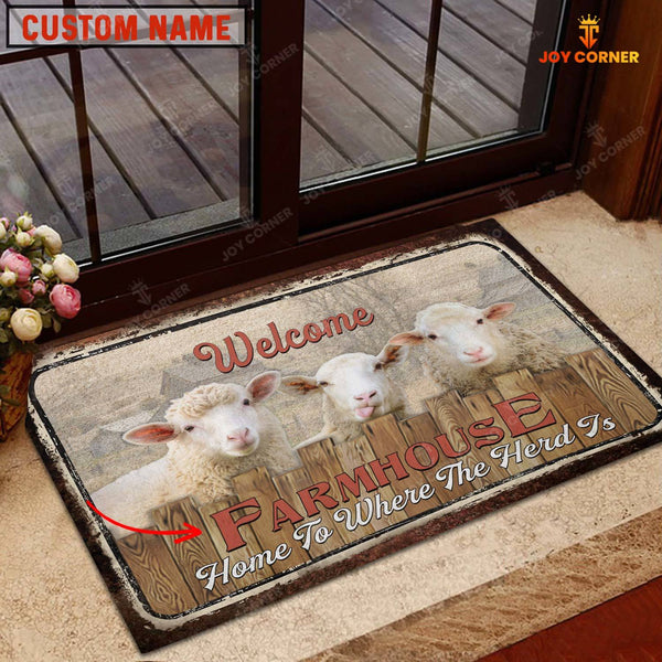 Joycorners Sheep Custom Name - Home To Where The Herd Is FarmHouse Doormat