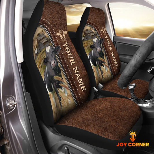 Joycorners Holstein Personalized Name Leather Pattern Car Seat Covers Universal Fit (2Pcs)