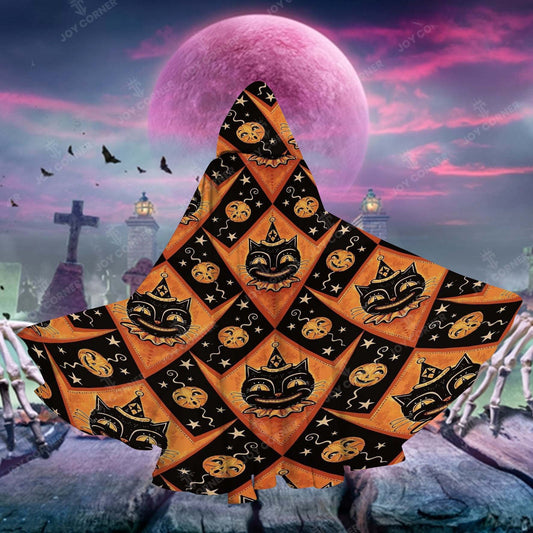 Joy Corner Black Cat Halloween Diamond Pattern Special Hooded Cloak