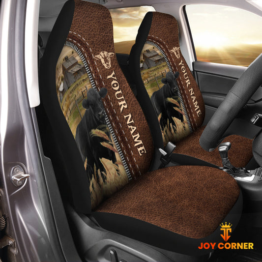 Joycorners Black Angus Personalized Name Leather Pattern Car Seat Covers Universal Fit (2Pcs)