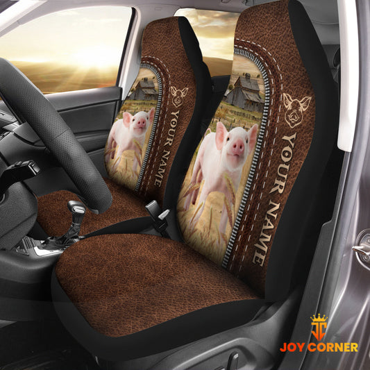 Joycorners Pig Personalized Name Leather Pattern Car Seat Covers Universal Fit (2Pcs)