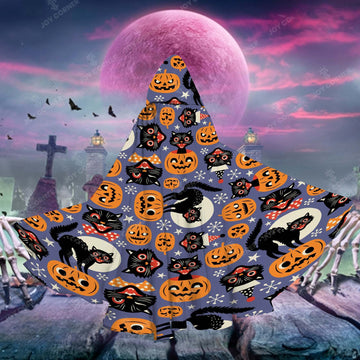 Joy Corner Black Cat Pumpkin Cattoon Halloween Pattern Special Hooded Cloak