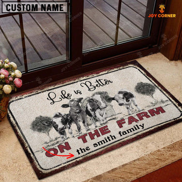 Joycorners Holstein Life is Better Custom Name Doormat