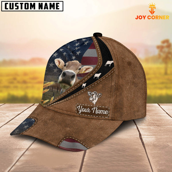 Joycorners Brown Swiss Leather Pattern American Customized Name Cap