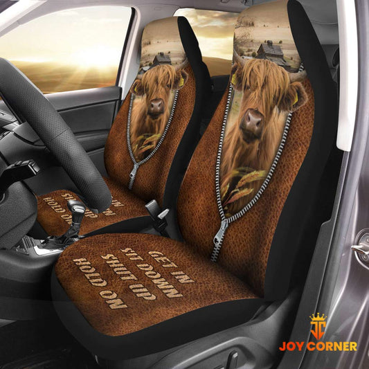 Joycorners Highland Zipper Leather Pattern Car Seat Covers Universal Fit (2Pcs)