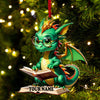 Joycorners Custom Name Dragon Reading Books Ornament, Christmas Gift for Book Lover 2D Flat LM2211