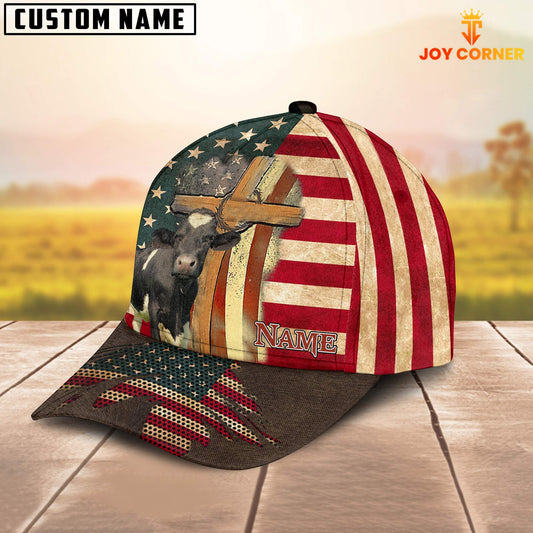 Joycorners Holstein USA Flag Customized Name Cap