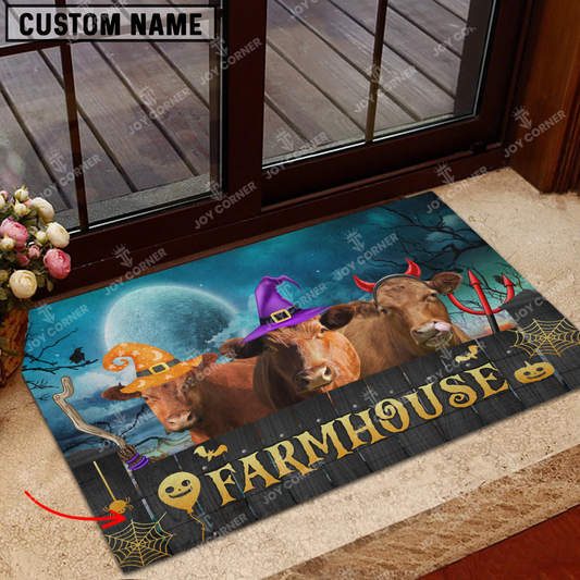 Joycorners Red Angus Cute Halloween Custom Name Doormat