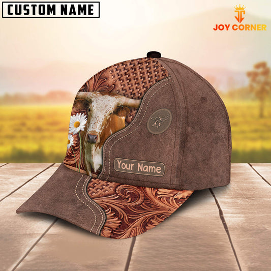 Joycorners Texas Longhorn Brown Vintage Pattern Customized Name 3D Cap