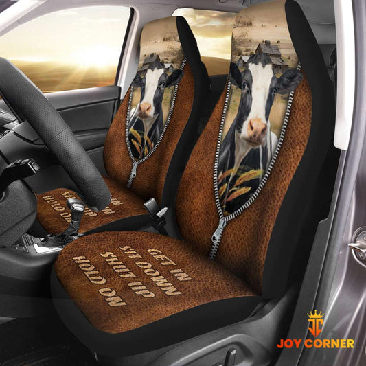 Joycorners Holstein Zipper Leather Pattern Car Seat Covers Universal Fit (2Pcs)