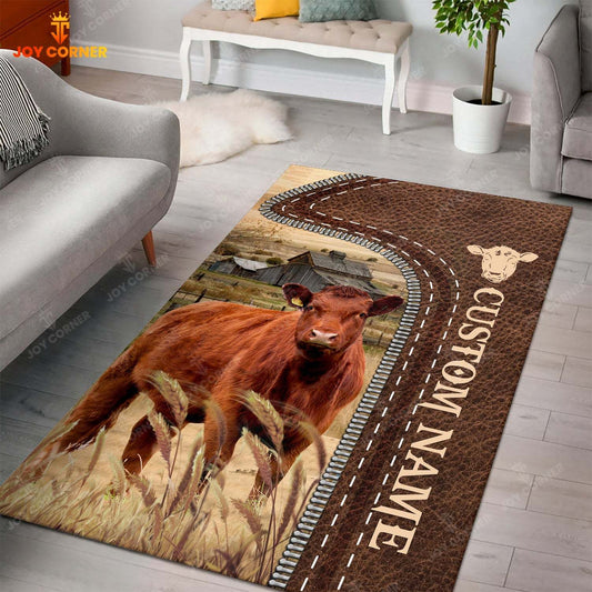 Joycorners Customized Name Red Angus Leather Pattern Rug