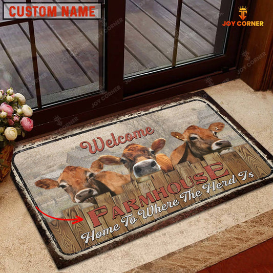 Joycorners Jersey Custom Name - Home To Where The Herd Is FarmHouse Doormat