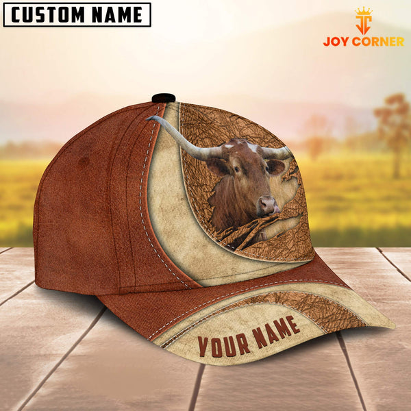 Joycorners Custom Name Texas Longhorn Torn Leather Pattern Classic Cap