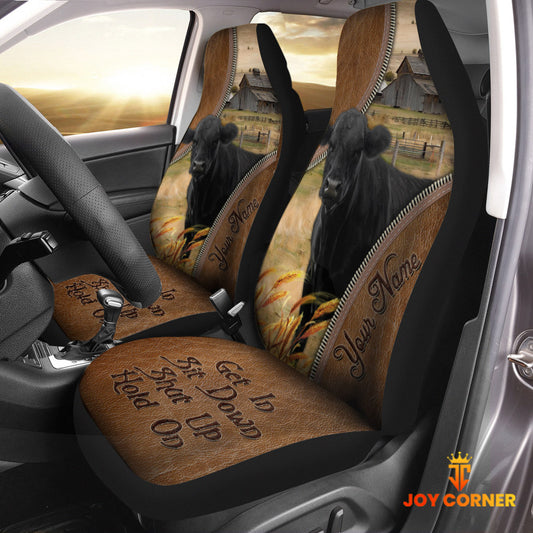 Joycorners Black Angus Customized Name Leather Pattern Car Seat Covers (2Pcs)