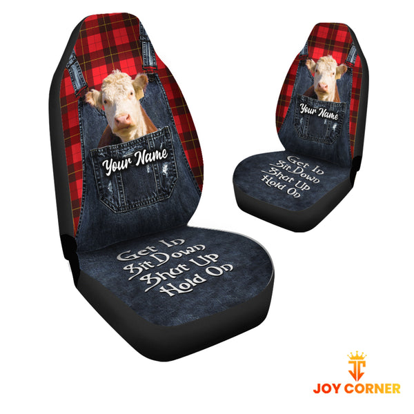 Joycorners Customized Name Hereford Jean Overalls Pattern Car Seat Covers (2Pcs)