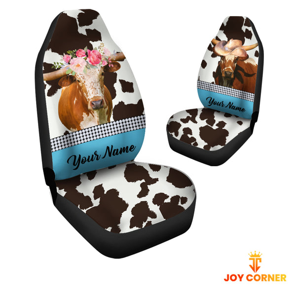 Joycorners Texas Longhorn Pattern Customized Name Dairy Cow Car Seat Cover Set