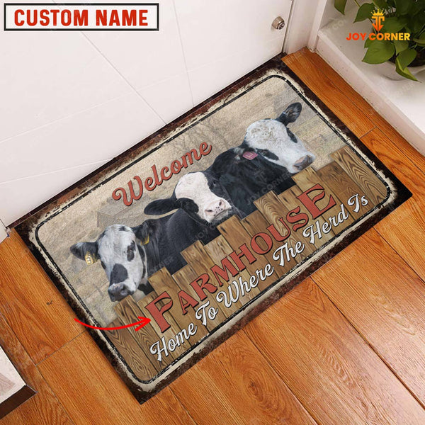 Joycorners Black Baldy Custom Name - Home To Where The Herd Is FarmHouse Doormat