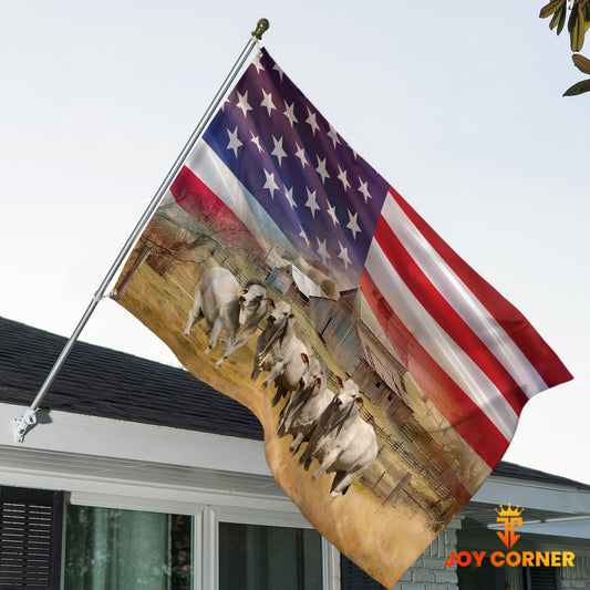 Joycorners Brahman Cattle America 3D Button Flag