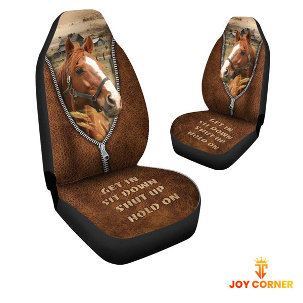 Joycorners Horse Zipper Leather Pattern Car Seat Covers Universal Fit (2Pcs)