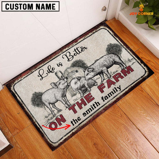 Joycorners Pig Life is Better Custom Name Doormat