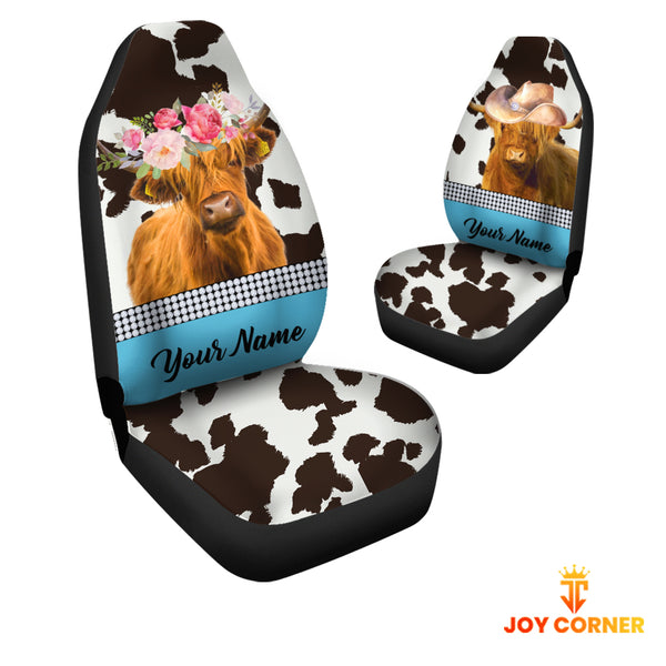 Joycorners Highland Cattle Pattern Customized Name Dairy Cow Car Seat Cover Set