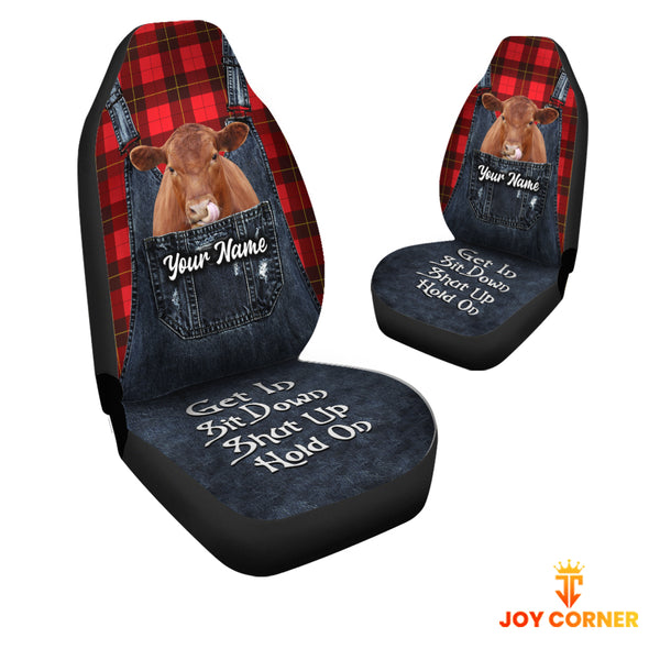 Joycorners Customized Name Red Angus Jean Overalls Pattern Car Seat Covers (2Pcs)