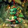 Joycorners Custom Name Dragon Reading Books Ornament, Christmas Gift for Book Lover 2D Flat LM2211
