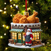 Joycorners Custom Name Santa Fried Chicken Ornament, Fried Chicken Shop Christmas Decoration 2D Flat LM2111