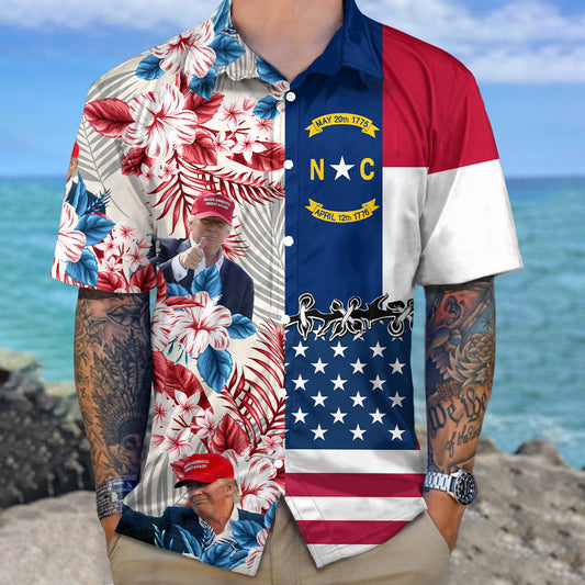 Joycorner Trump With North California Flag Hawaiian Shirt