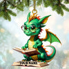 Joycorners Custom Name Dragon Reading Books Ornament, Christmas Gift for Book Lover 2D Flat LM2211