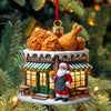 Joycorners Custom Name Santa Fried Chicken Ornament, Fried Chicken Shop Christmas Decoration 2D Flat LM2111