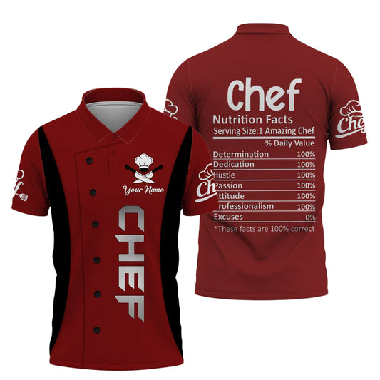 CHEF - Personalized Name 3D Black & Red All Over Printed Shirt