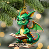 Joycorners Custom Name Dragon Reading Books Ornament, Christmas Gift for Book Lover 2D Flat LM2211