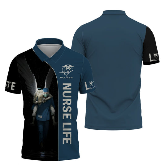 Joycorners Personalized Nurse Shirt, Angel Wings and Healthcare Hero Tribute MT2509