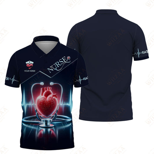 Joycorners Personalized Nurse Shirt - Heartbeat & Stethoscope Graphic | Comfort Fit Medical Tee MT2509