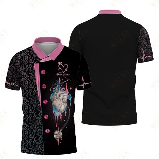 Joycorners Personalized Nurse Shirt, Anatomical Heart with EKG Pulse Design MT2509