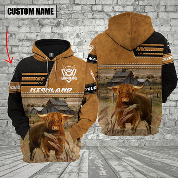 Joycorners Personalized Name Farm Highland Cattle Hoodie VT1