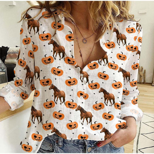 Joycorners Horse Halloween Pattern Casual Shirt