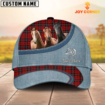 Joycorners Custom Name Horse Red Caro And Jean Pattern Classic Cap