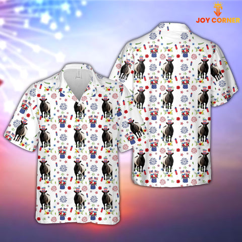 Joy Corners Belted Galloway American Flag And Firework Pattern Hawaiian Shirt