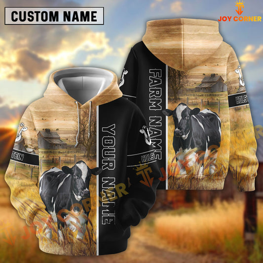 Joycorners Half Black & Farm Holstein Cattle Personalized Hoodie