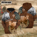 Joycorners Farm Limousin American Leather Pattern 3D Custom Name Shirts