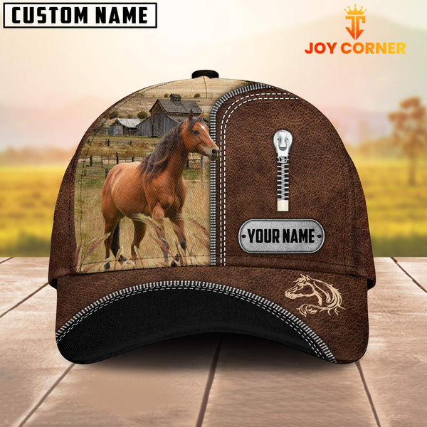 Joycorners Brown Horse Leather Zip Pattern Customized Name Cap