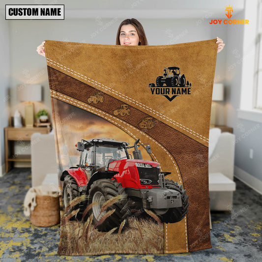Joycorners Personalized Name Red Tractor In Field Farmhouse Blanket